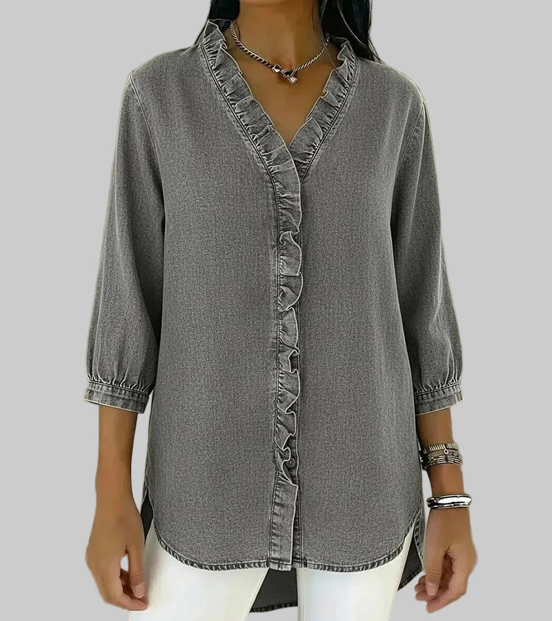 Amalia | Damen Rüschen V-Ausschnitt Bluse
