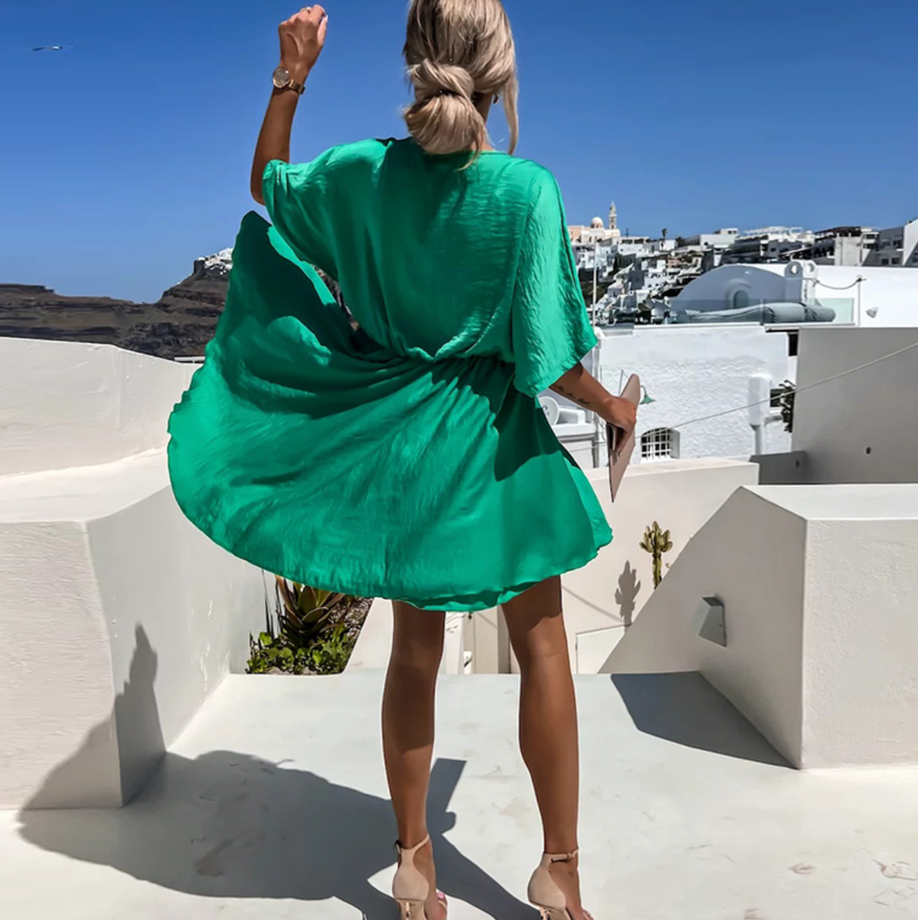 Ameline | Damen Wickelkleid Midi mit kurzen Ärmeln