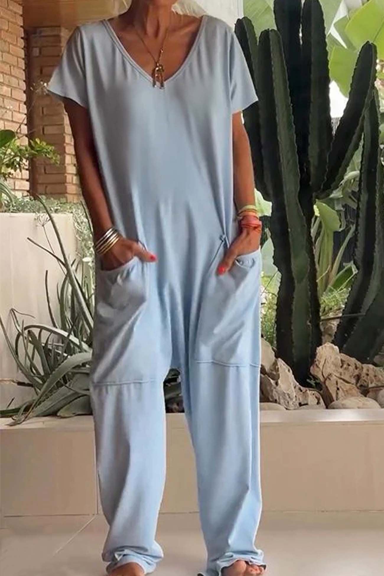 Amira | Damen V Ausschnitt Kurze Ärmel Jumpsuit