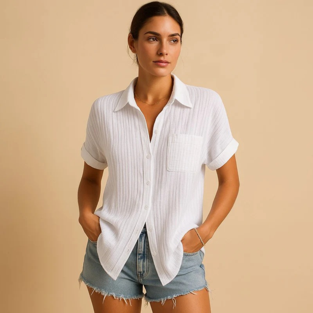 Anja | Damen Stilvolle Hemdbluse Kurzarm