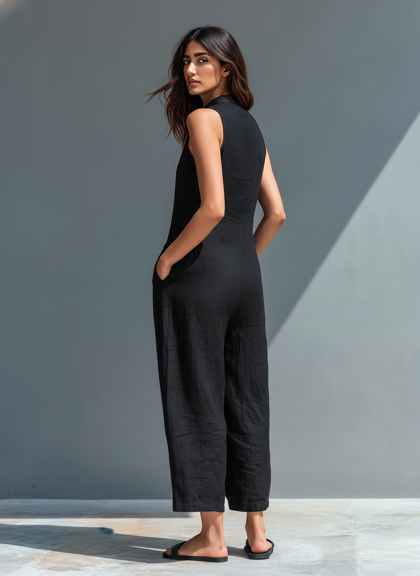 Anneliese | Damen Ärmelloser Jumpsuit mit Knopfverschluss