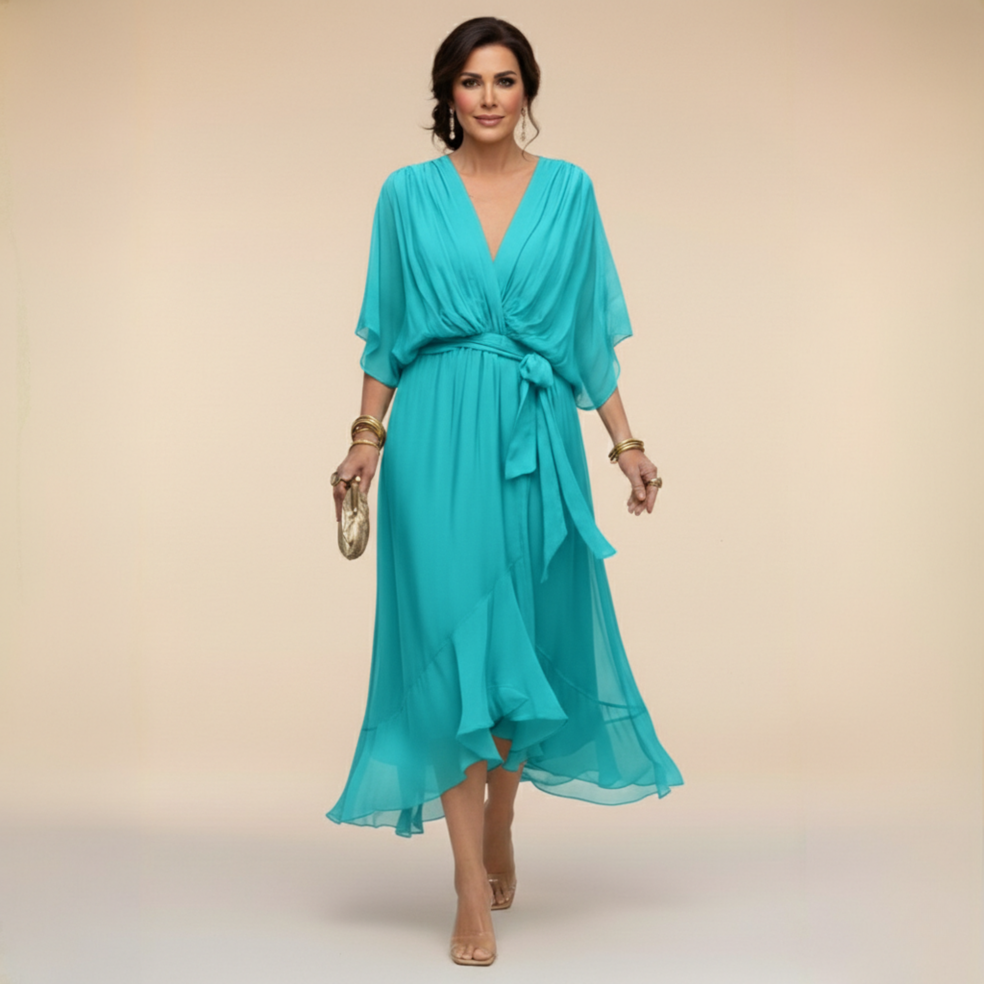 Annika | Damen V-Ausschnitt Wickelkleid Midi