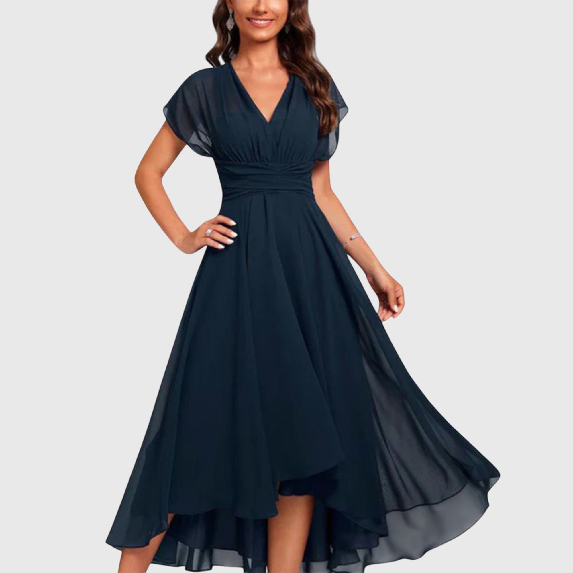 Aramina | Damen V-Ausschnitt A-Linie Midikleid