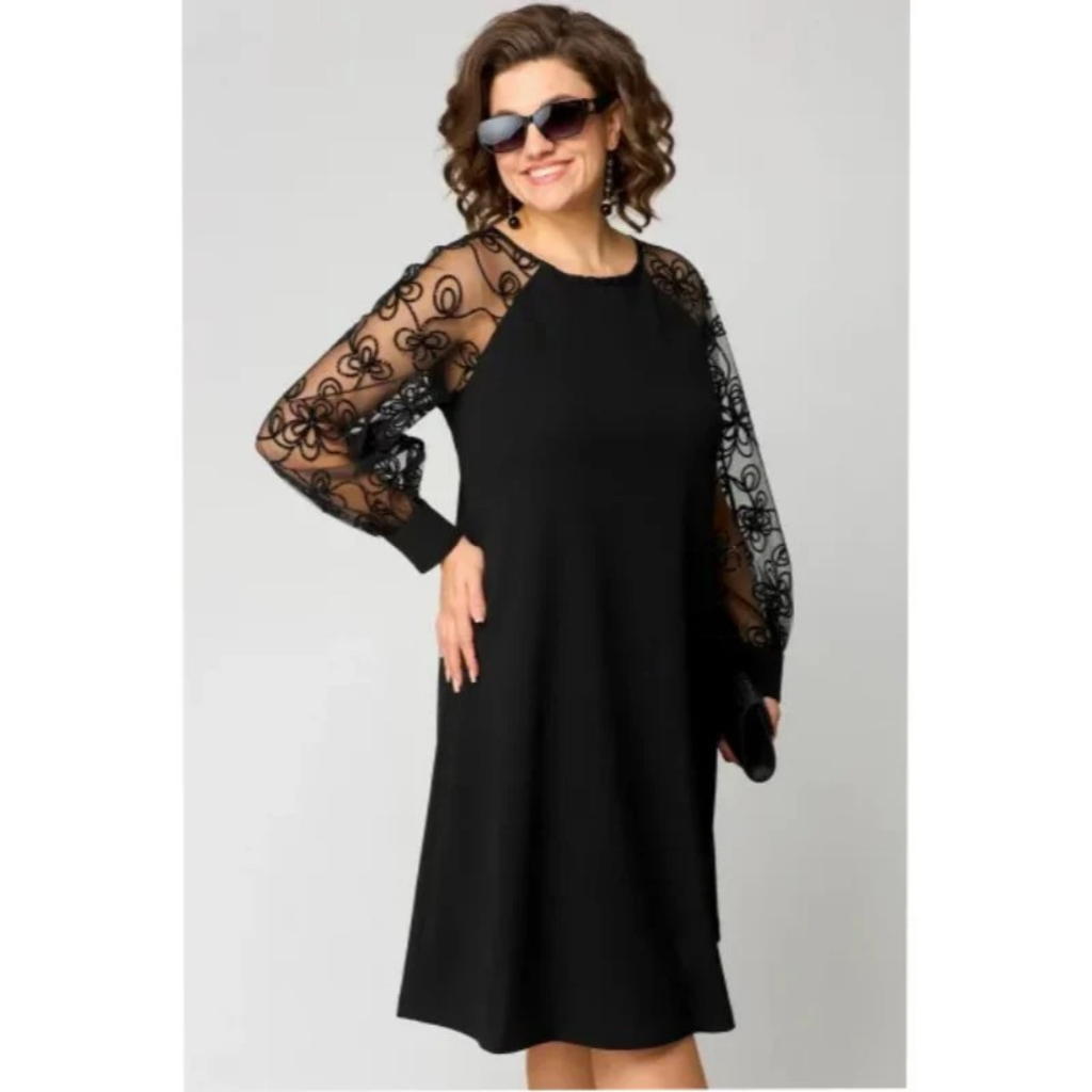 Ariane | Elegantes Schwarzes Midi-Abendkleid in Große Größen