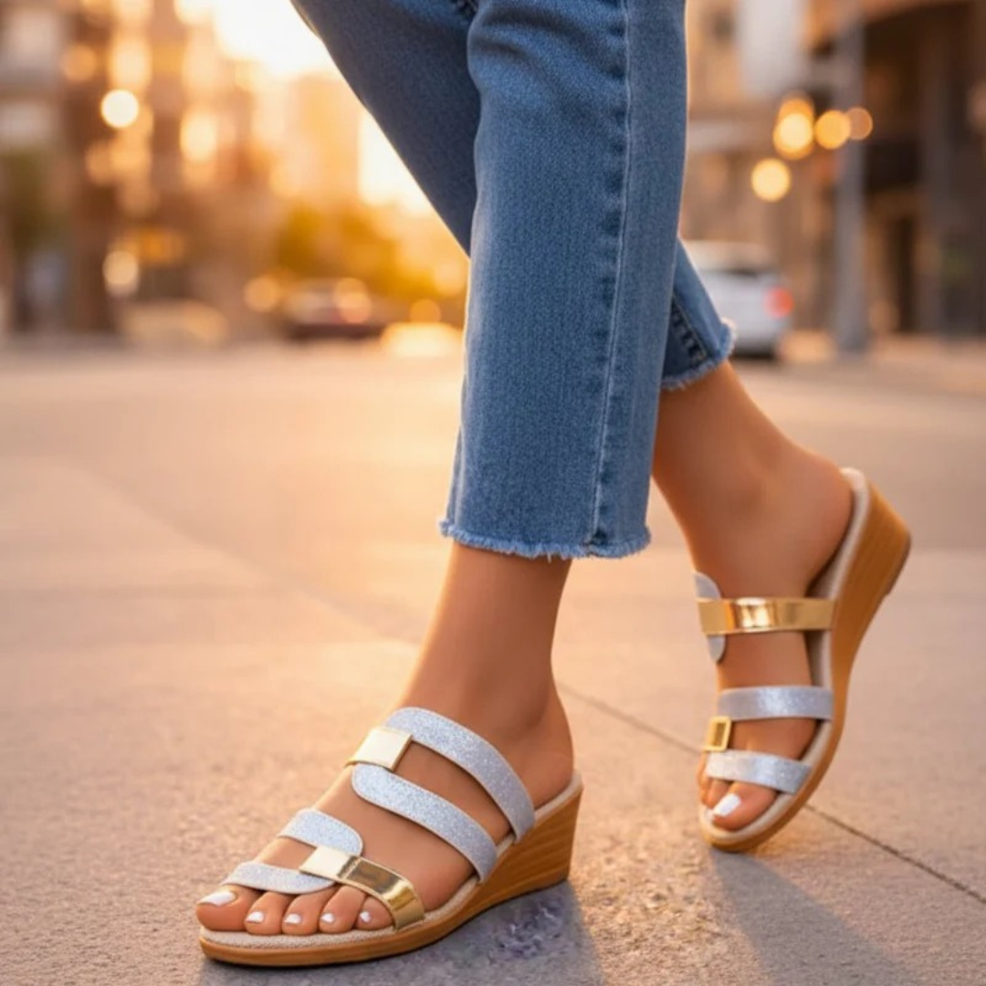 Astrid | Damen Sommer Sandalen Glitzer