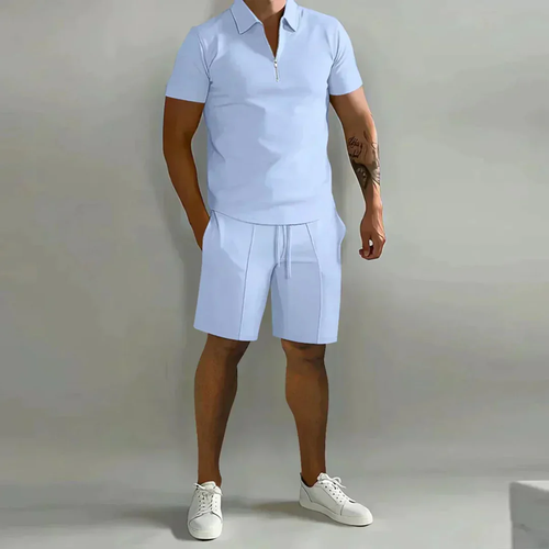 August | Herren Casual Set mit Reißverschluss Poloshirt und Shorts
