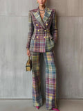 Auriana | Damen Kariert Zweireihiger Blazer Set