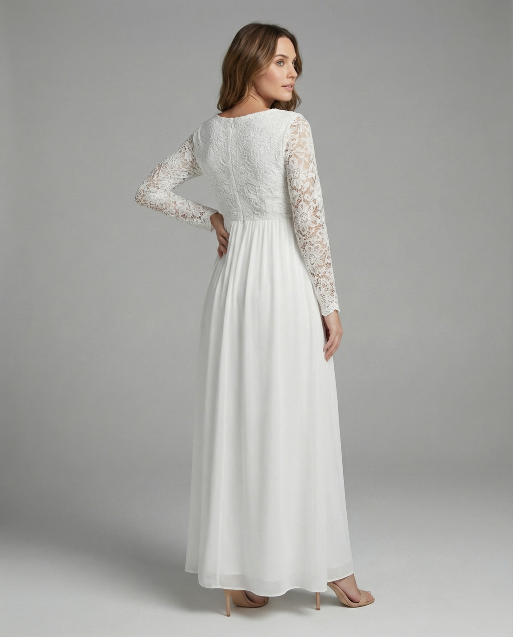 Nele | Ausschnitte, Spitze, Chiffon, Rundhalsausschnitt, lange Ärmel,