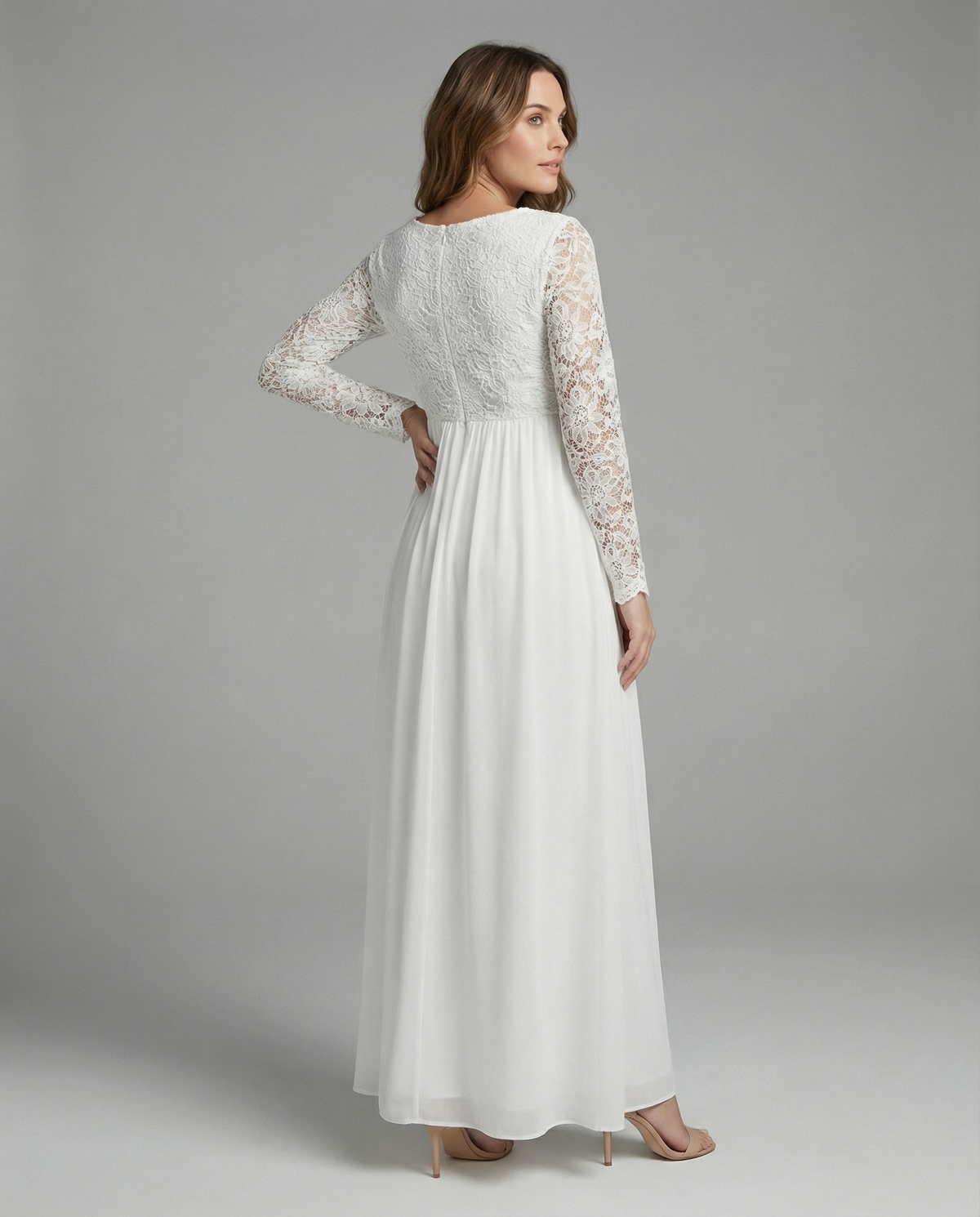 Nele | Ausschnitte, Spitze, Chiffon, Rundhalsausschnitt, lange Ärmel,