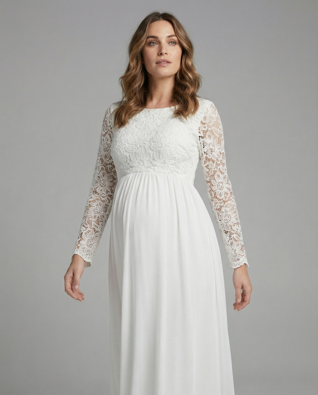 Nele | Ausschnitte, Spitze, Chiffon, Rundhalsausschnitt, lange Ärmel,