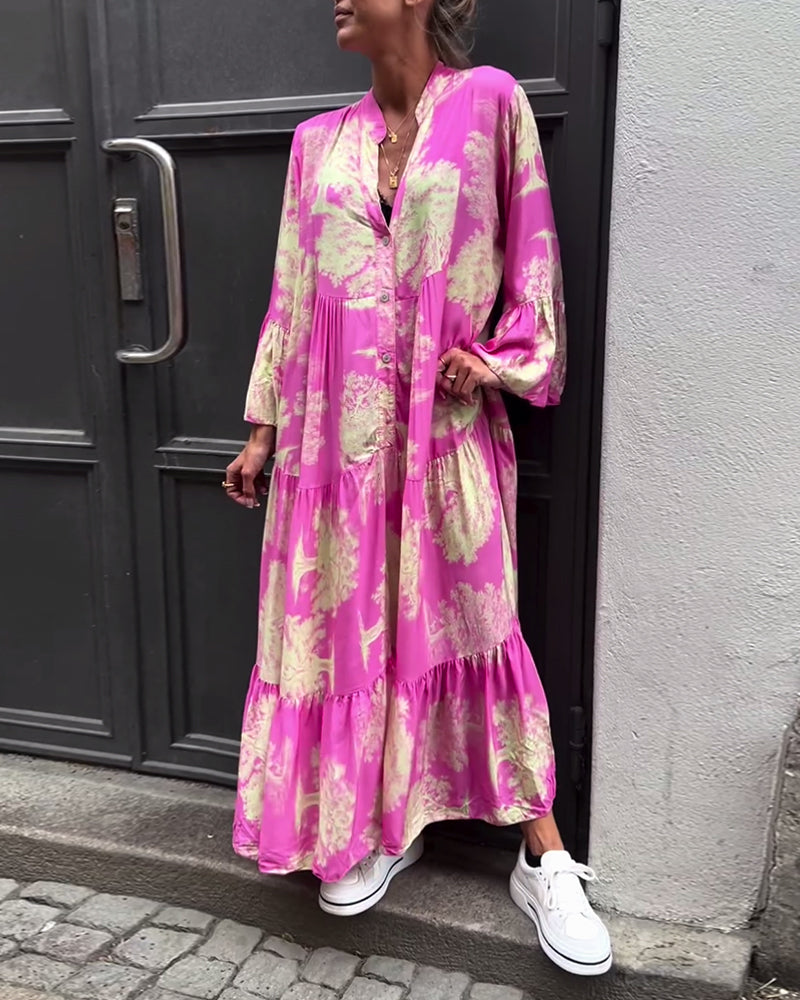 Damen Blumen Gestuft Maxi Sommerkleid