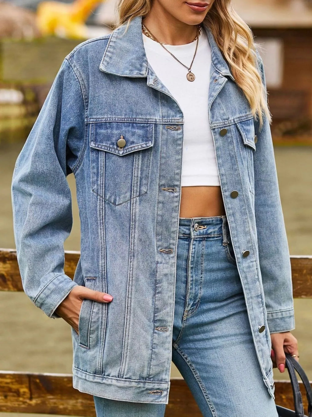 Lidi - Button Down Jeansjacke aus gewaschenem Denim