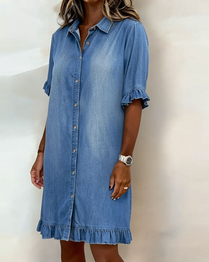 Tessa | Bequemes Denim-Kleid mit Flatterndem Rüschendesign