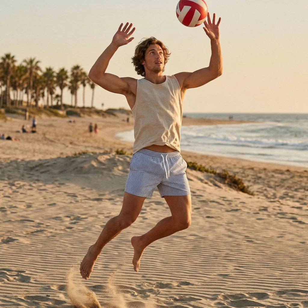 Kurze Herren Badeshorts mit Gummibund im Streifenmuster