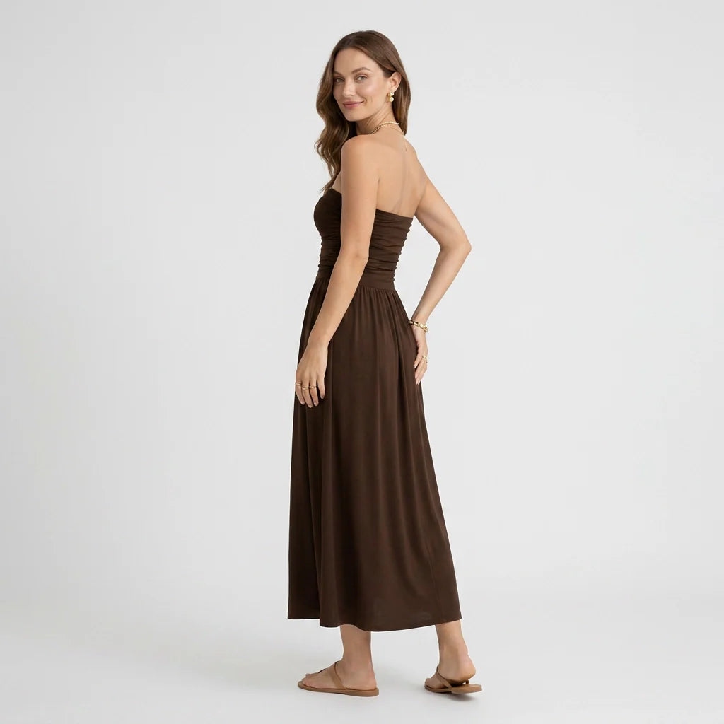 Bandeau Sommerkleid in Midi Länge mit einfarbigem Design