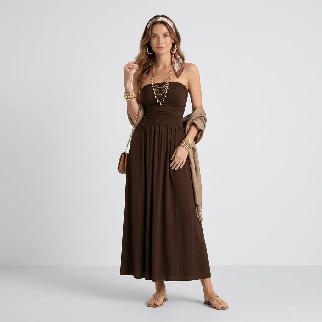 Bandeau Sommerkleid in Midi Länge mit einfarbigem Design