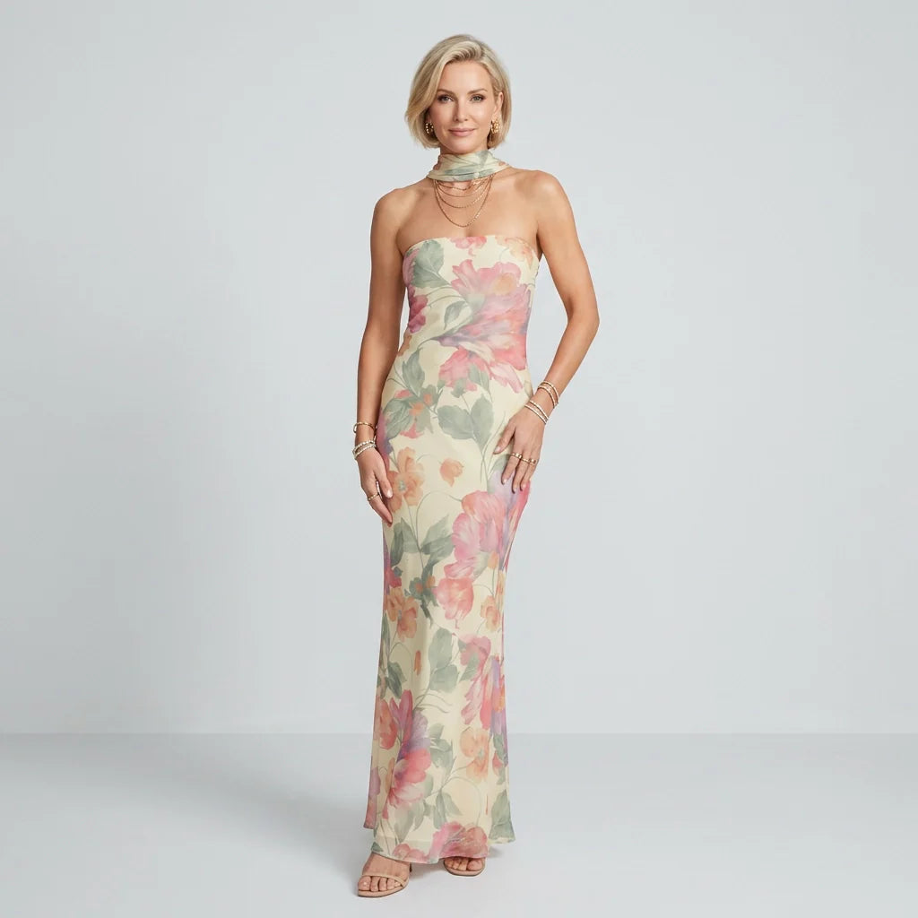 Enges Bandeau Maxi Sommerkleid mit Blumenprint