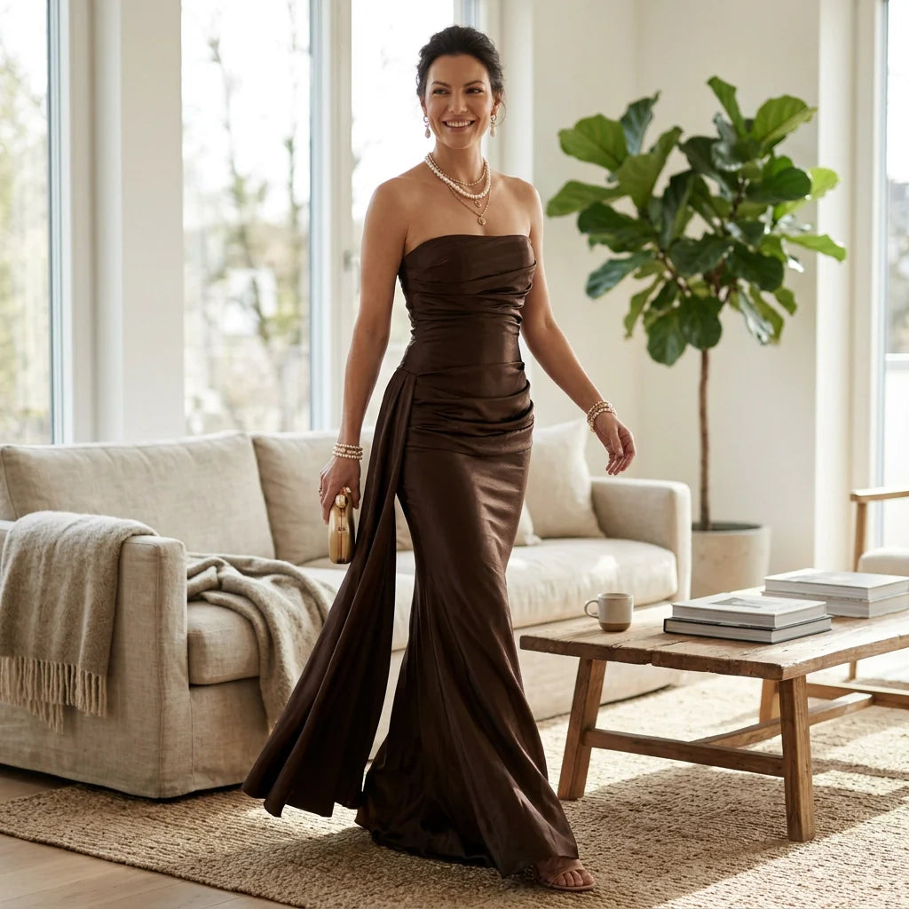 Bandeau Maxikleid aus Satin im festlichen Stil