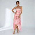 Bandeaukleid für Damen mit gesmoktem Oberteil und geblümtem Design aus Chiffon