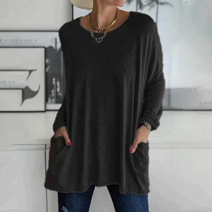 Mia | Damen Longshirt Oversized mit Taschen Langarm