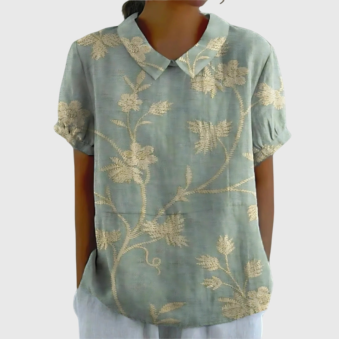 Damen Casual Kurzarm Blumenmuster Bluse