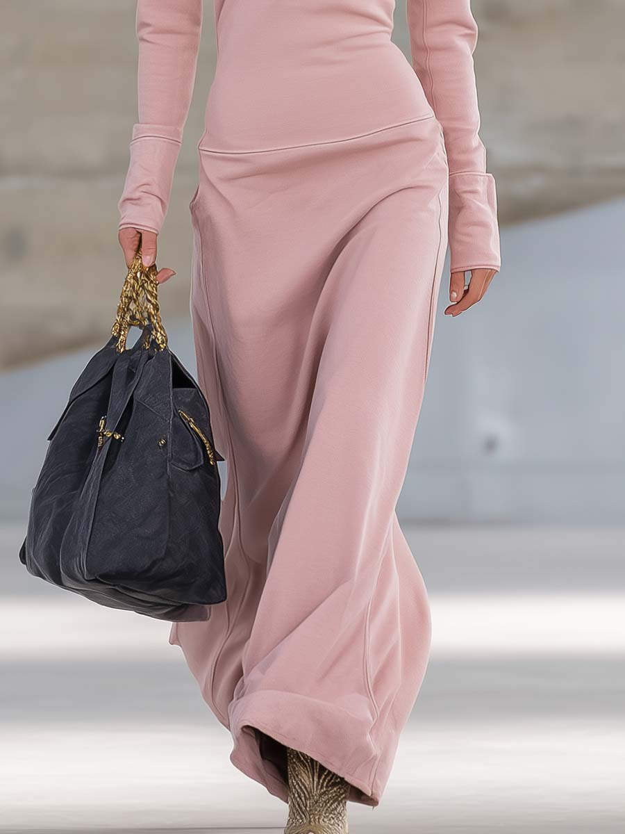 Beatrice | Damen Rosa Kapuzen Maxikleid Langarm