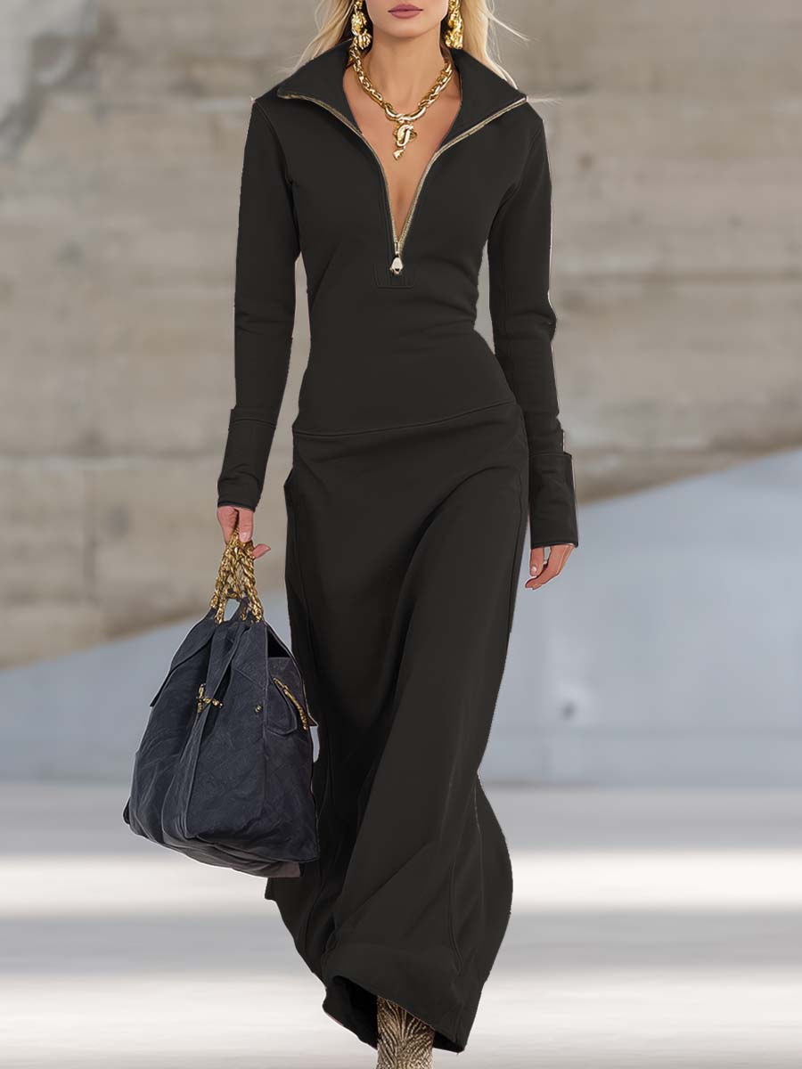 Beatrice | Damen Rosa Kapuzen Maxikleid Langarm