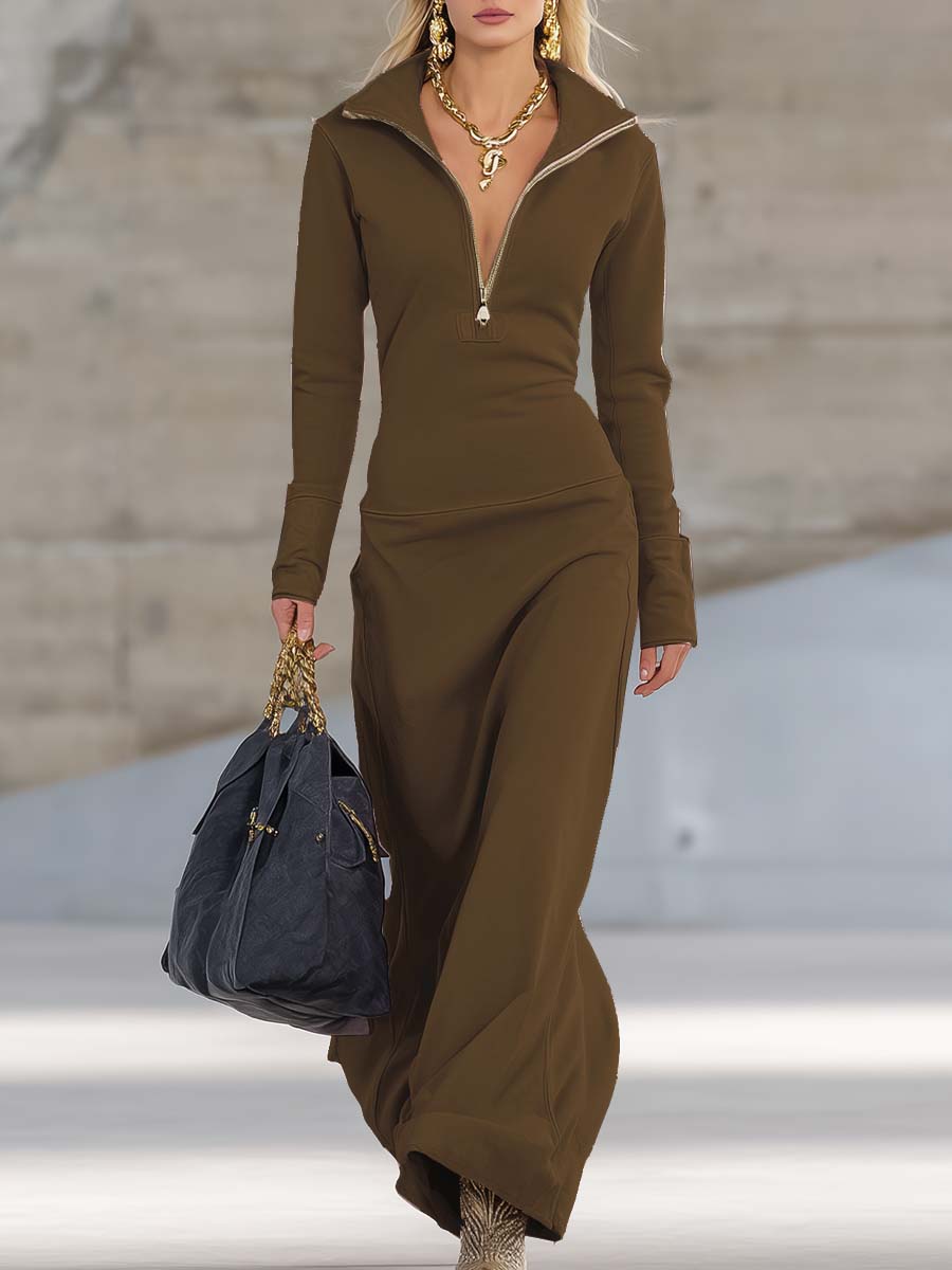 Beatrice | Damen Rosa Kapuzen Maxikleid Langarm