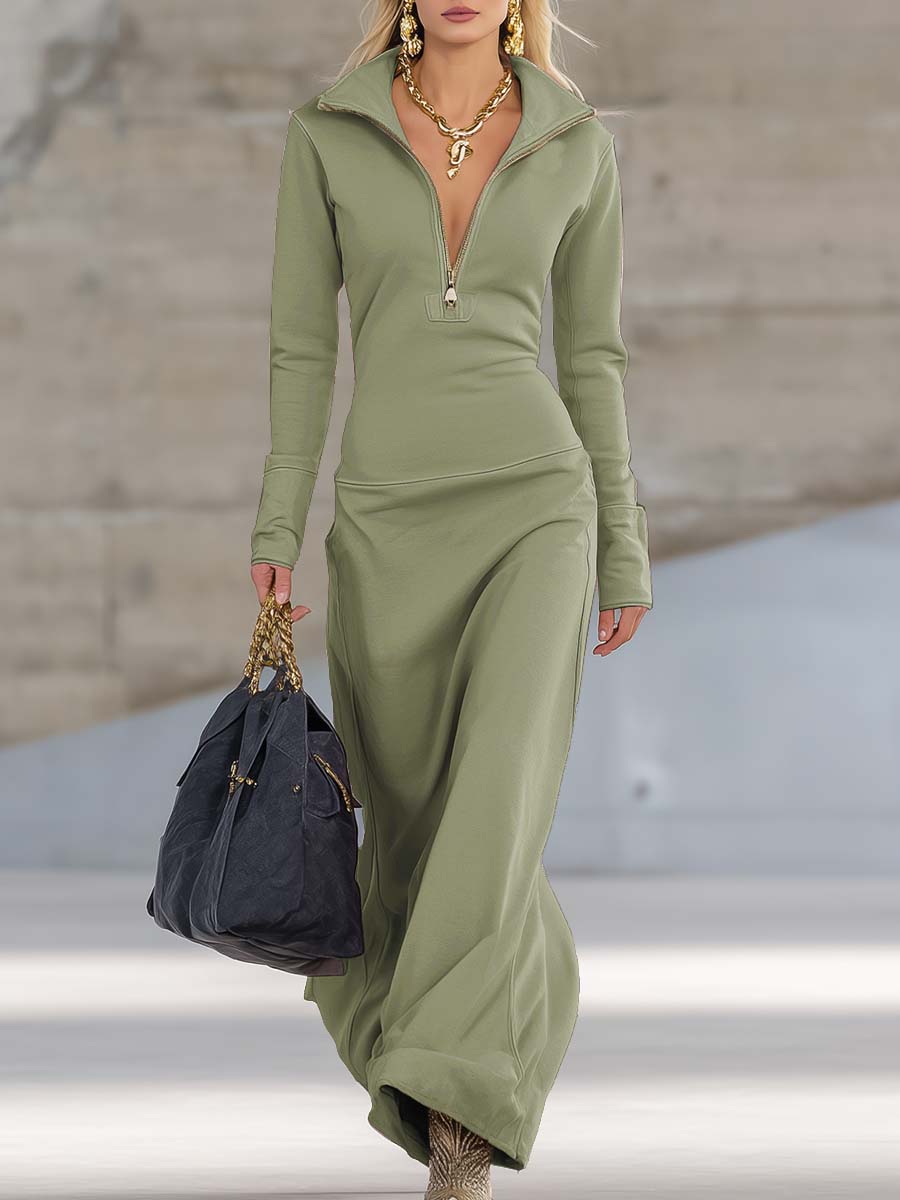 Beatrice | Damen Rosa Kapuzen Maxikleid Langarm