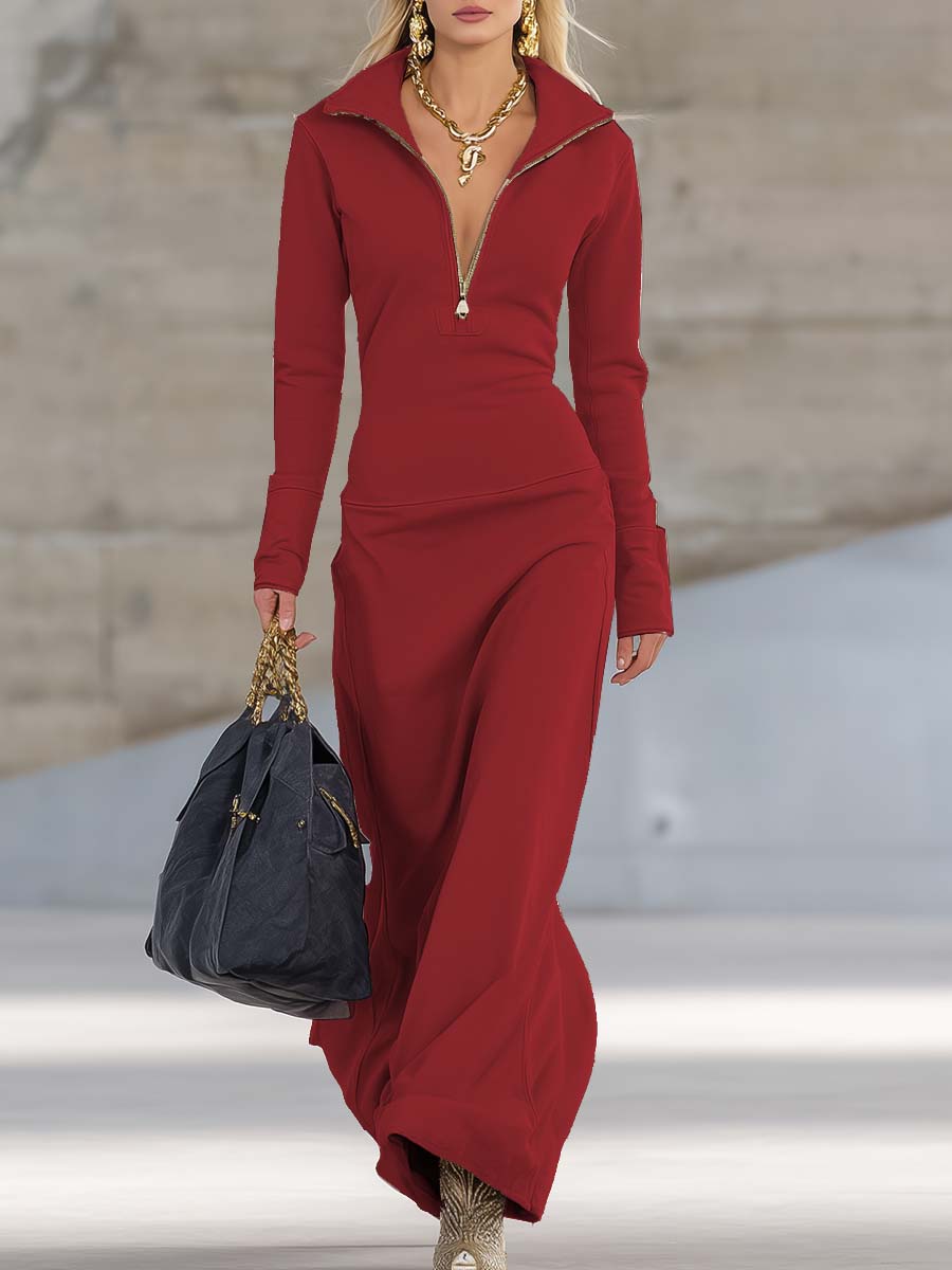 Beatrice | Damen Rosa Kapuzen Maxikleid Langarm