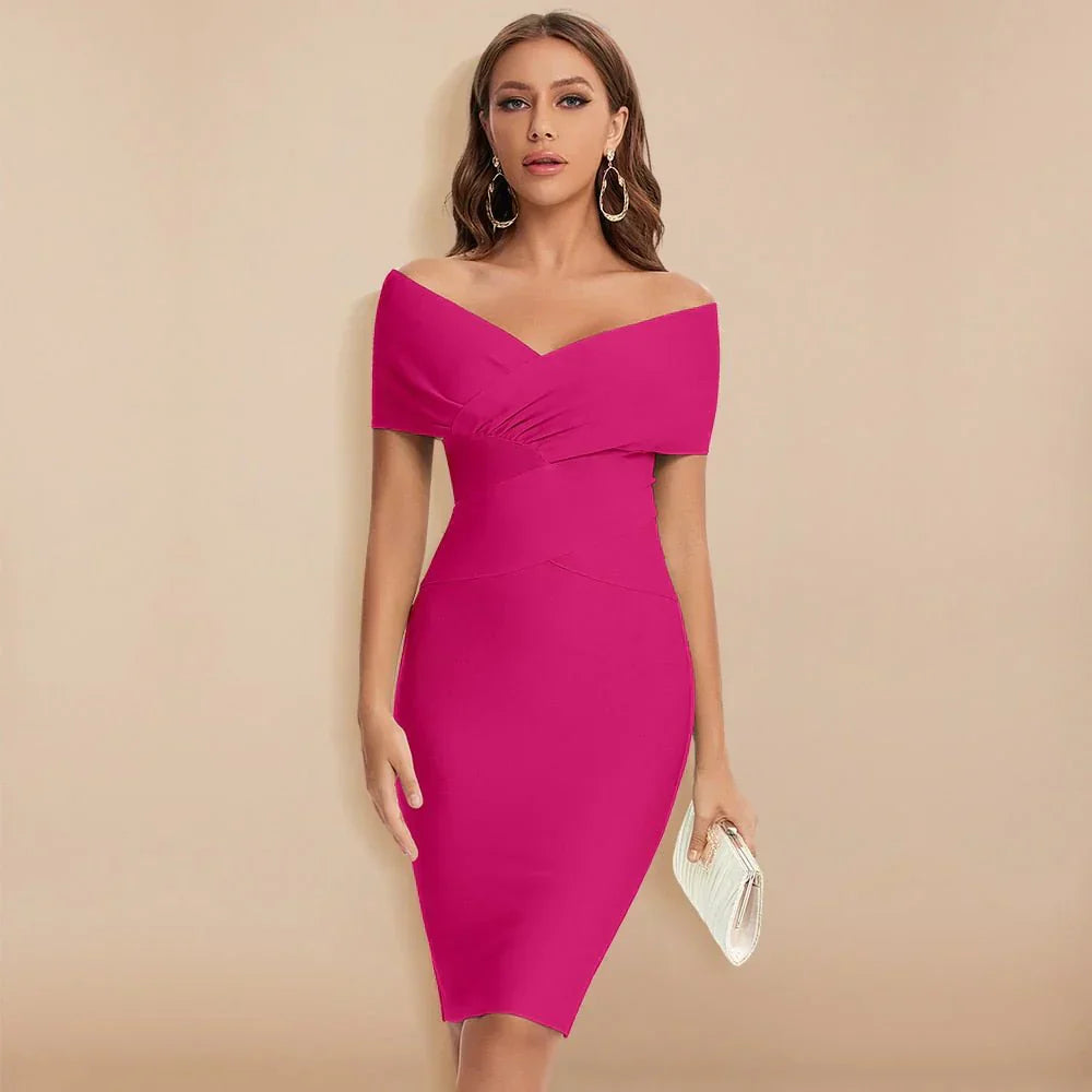 Damen Elegant Schulterfrei Abenkleid