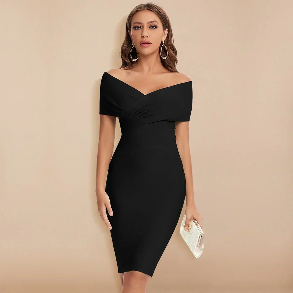 Damen Elegant Schulterfrei Abenkleid