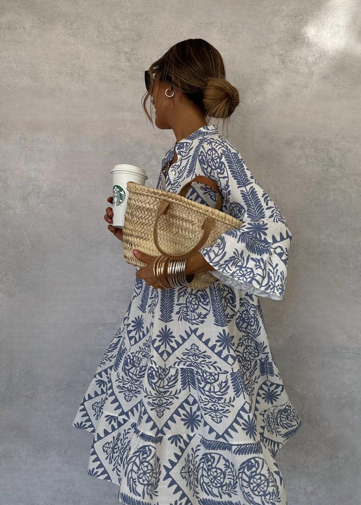 Benedikta | Damen Boho Langarm Mini Kleid mit Muster