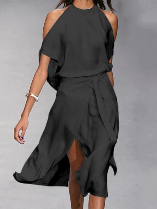 Benedikta | Damen Schulterfreies Midi Kleid