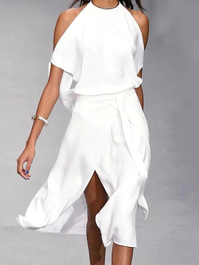 Benedikta | Damen Schulterfreies Midi Kleid
