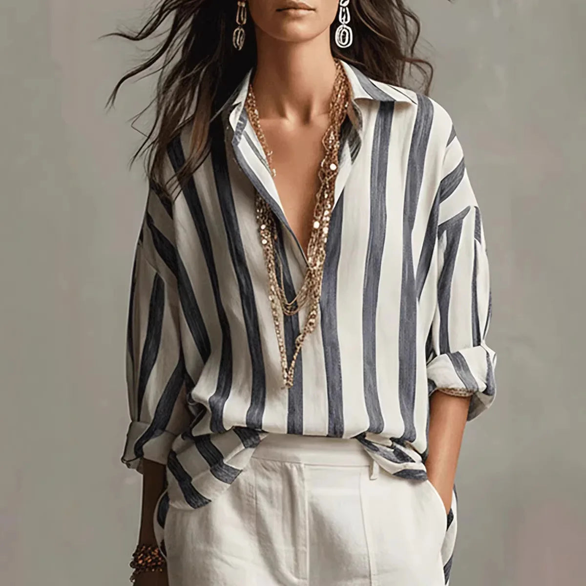Berenice | Damen Gestreiftes Oversized Hemd Lange Ärmel