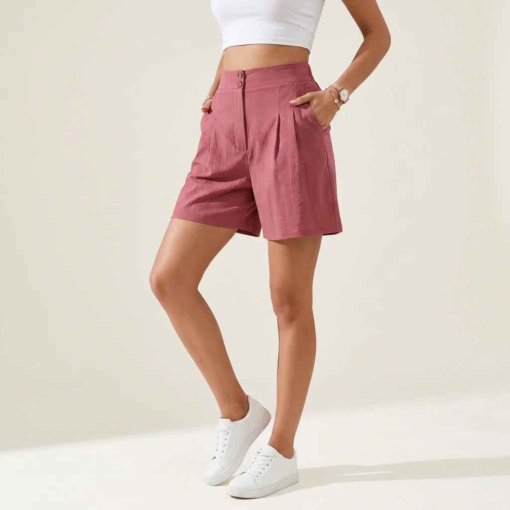 Bermuda für Damen aus Leinen mit High Waist und Knöpfen