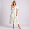 Kurzarm Blumenkleid mit V-Ausschnitt im A-Linien-Schnitt