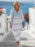 Brigitta | Damen V-Ausschnitt Langarm Maxikleid