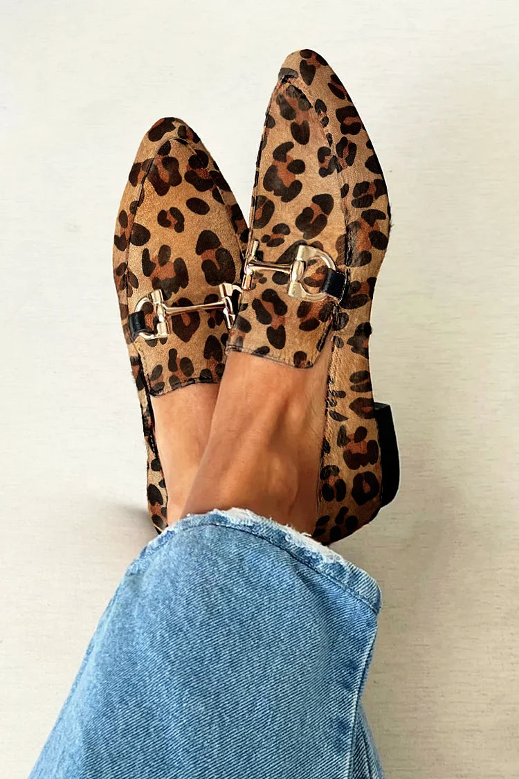 Brunhild | Damen Leopardenmuster Loafer mit Metalldetail