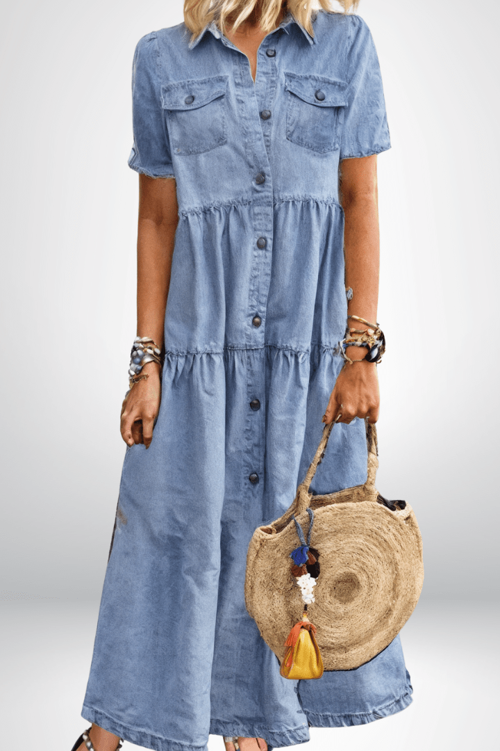 Brunhilde | Damen Jeanskleid Maxikleid mit Knopfleiste