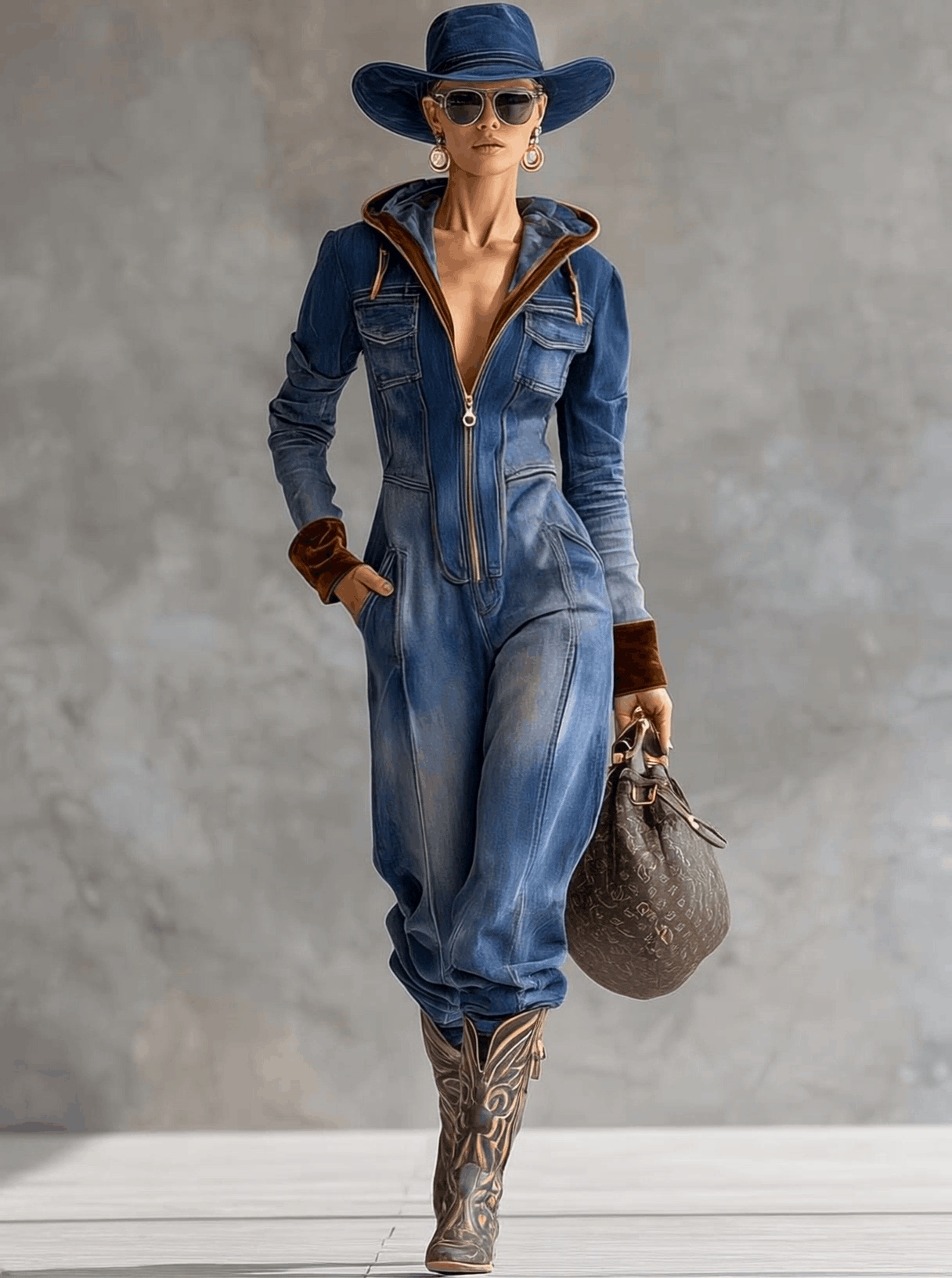 Brunhilde | Damen Kapuzen Jumpsuit mit Reißverschluss