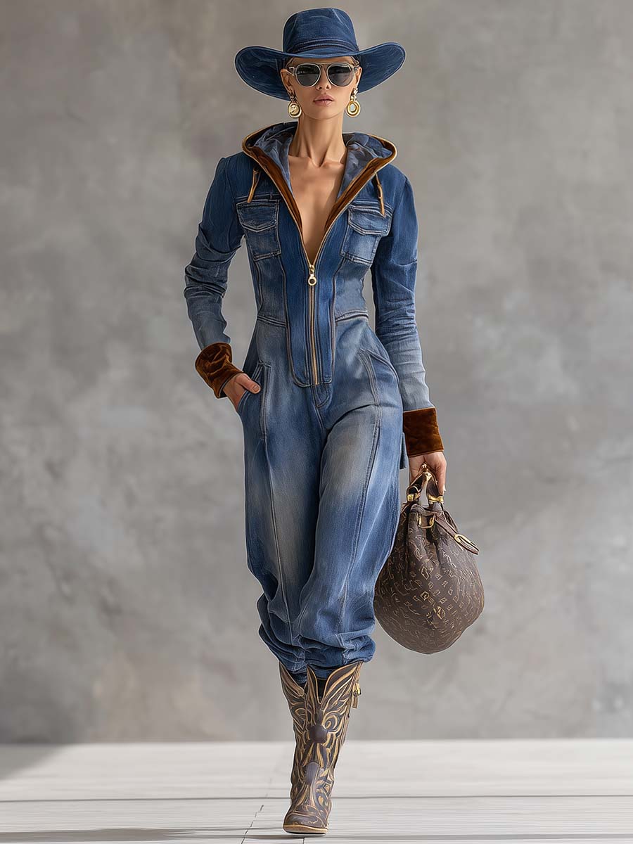 Brunhilde | Damen Kapuzen Jumpsuit mit Reißverschluss