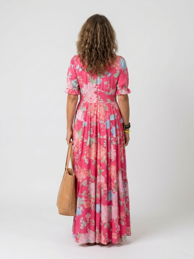 Brunhilde | Damen V-Ausschnitt Blumen Maxi Kleid