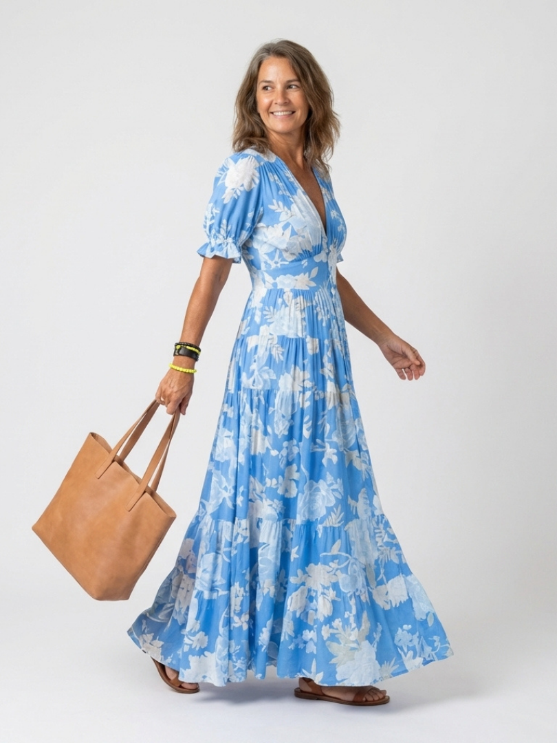 Brunhilde | Damen V-Ausschnitt Blumen Maxi Kleid