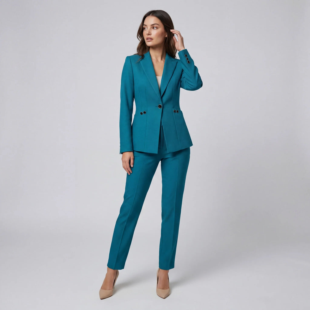 Hosenanzug für Damen mit tailliertem Einknopf Blazer