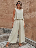 Lotte | Damen Set Rüschen-Top Rückenknöpfe Weite Hose