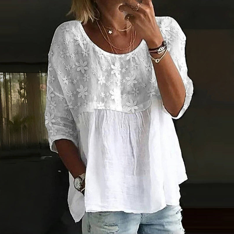 ANNY / PATCHWORK-BLUSE MIT BLUMENSTICKEREI