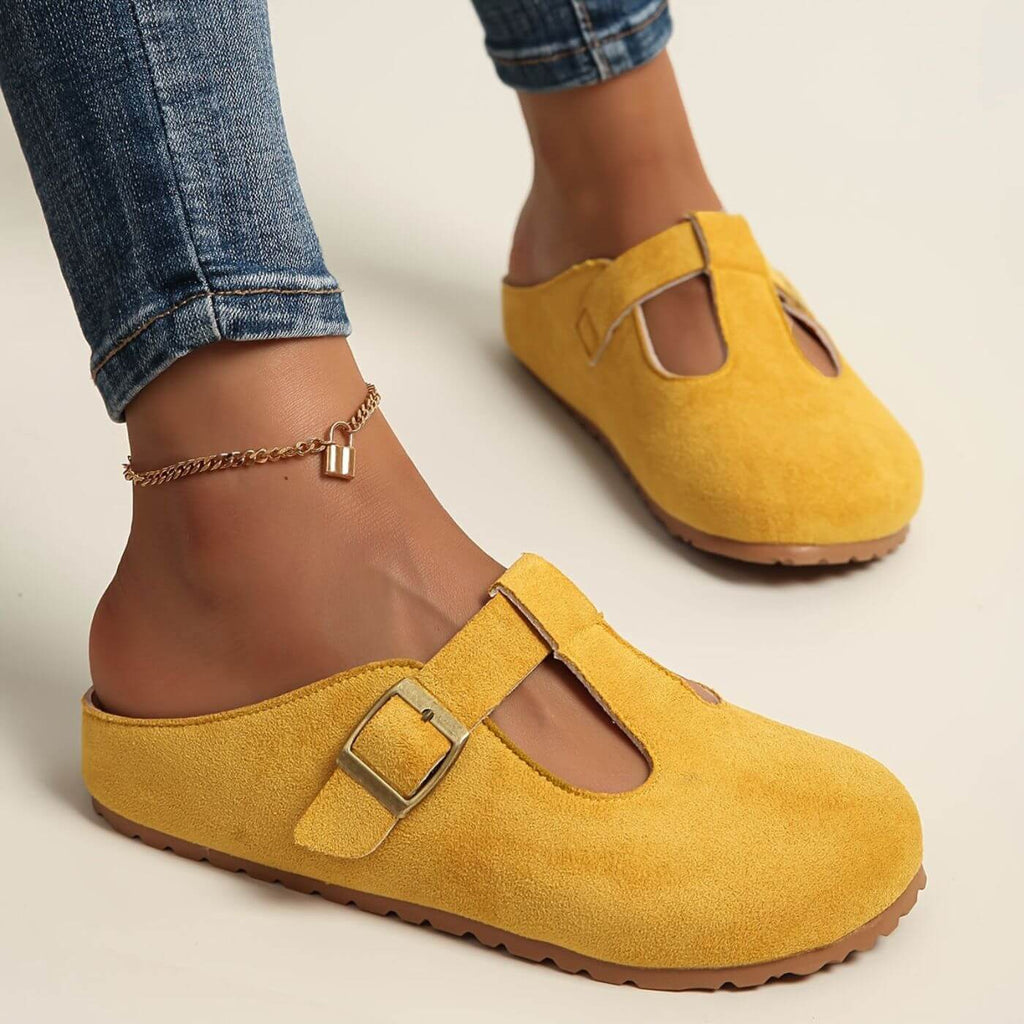Calista | Damen T-Riemen Clogs Gelb
