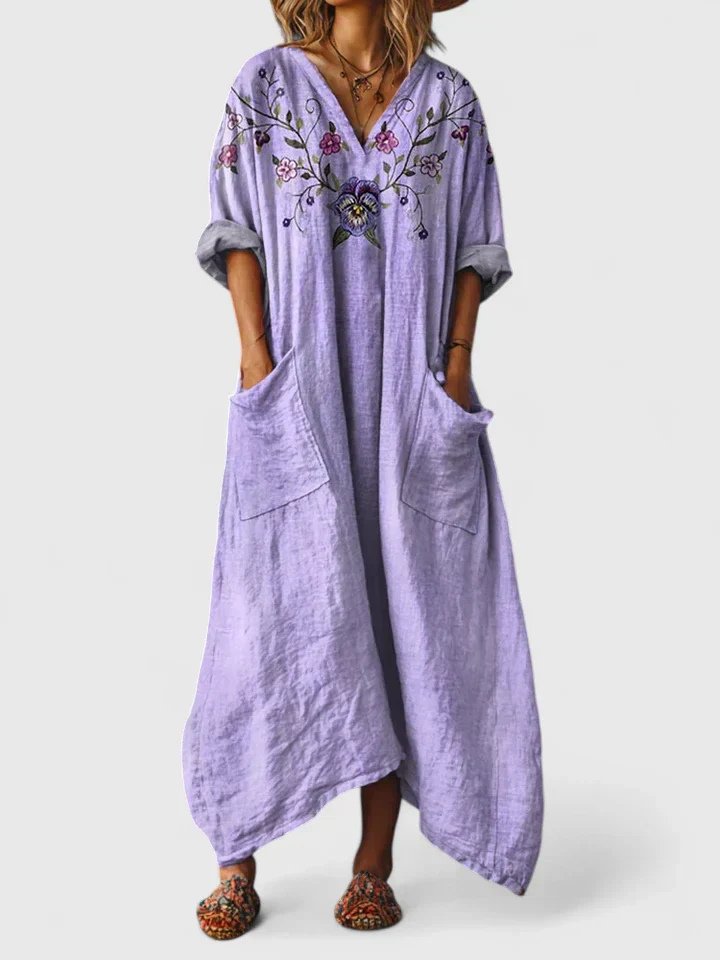 Calypso | Damen Paisley Boho Maxikleid mit V-Ausschnitt